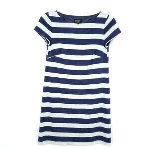 Laundry Shelli Segal Navy Silver Stripe Dress Sz 2 Short Sleeve Glam Nautical